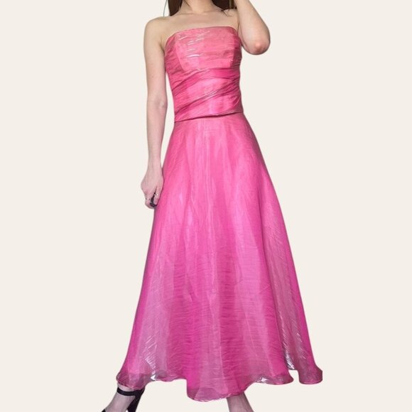 90s/y2k two piece vintage barbie pink shimmery chiffon prom dress - Fiesta XXS - Picture 5 of 8